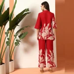 Red Floral Print Cotton Kurta Set, Women Co Ord Set - Image 9