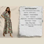 Sea Green Floral Bird Cotton Plus Size Kaftan Dress - Image 8