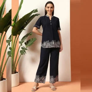 Stylish Co-ord Set for Women, Blue Floral Kurta with Pant - Image 3