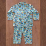 Turquoise Kids Construction Vehicle Print Cotton Night Suit - Image 4