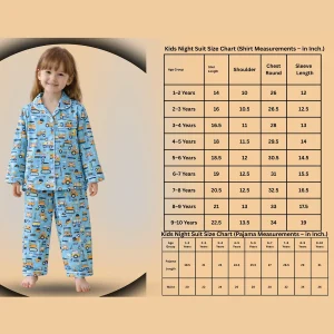 Turquoise Kids Construction Vehicle Print Cotton Night Suit - Image 7