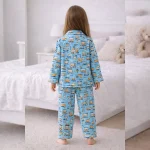 Turquoise Kids Construction Vehicle Print Cotton Night Suit - Image 5