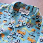 Turquoise Kids Construction Vehicle Print Cotton Night Suit - Image 6