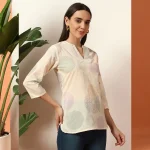 White Geometric Print V-Neck Top | 3/4 Sleeve Western Tunic - Image 3