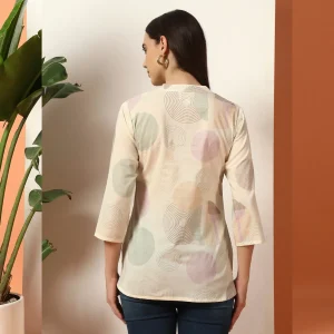 White Geometric Print V-Neck Top | 3/4 Sleeve Western Tunic - Image 8