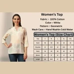 White Geometric Print V-Neck Top | 3/4 Sleeve Western Tunic - Image 9
