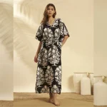 Women Black Floral Cotton Kaftan Plus Size Maxi - Image 2