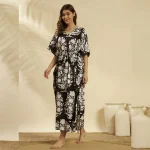 Women Black Floral Cotton Kaftan Plus Size Maxi - Image 3