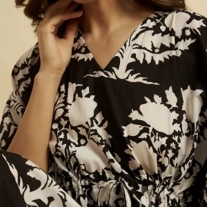 Women Black Floral Cotton Kaftan Plus Size Maxi - Image 6