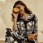 Women Black Floral Cotton Kaftan Plus Size Maxi - Image 7