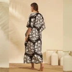Women Black Floral Cotton Kaftan Plus Size Maxi - Image 5