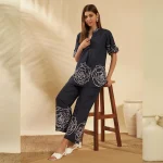 Women Blue Cotton Cord Set Floral Printed Top & Pant