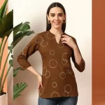Women Brown Top Cotton Short Kurta From Jeans (S-XXL) - Image 2