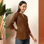 Women Brown Top Cotton Short Kurta From Jeans (S-XXL) - Image 3