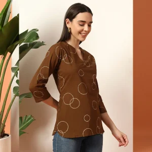 Women Brown Top Cotton Short Kurta From Jeans (S-XXL) - Image 3