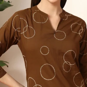Women Brown Top Cotton Short Kurta From Jeans (S-XXL) - Image 8