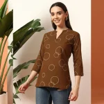Women Brown Top Cotton Short Kurta From Jeans (S-XXL) - Image 4