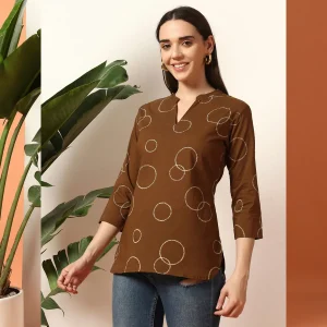 Women Brown Top Cotton Short Kurta From Jeans (S-XXL) - Image 4