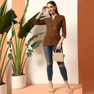 Women Brown Top Cotton Short Kurta From Jeans (S-XXL) - Image 5
