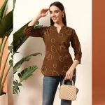 Women Brown Top Cotton Short Kurta From Jeans (S-XXL)