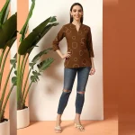 Women Brown Top Cotton Short Kurta From Jeans (S-XXL) - Image 6