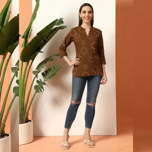 Women Brown Top Cotton Short Kurta From Jeans (S-XXL) - Image 6