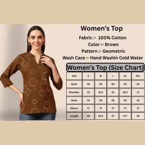 Women Brown Top Cotton Short Kurta From Jeans (S-XXL) - Image 9