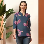 Women Comfortable Everyday Wear Cotton Tops Blue Bird - Image 2