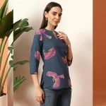 Women Comfortable Everyday Wear Cotton Tops Blue Bird - Image 3