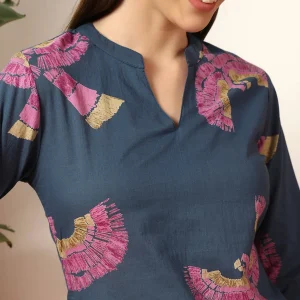 Women Comfortable Everyday Wear Cotton Tops Blue Bird - Image 7