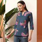 Women Comfortable Everyday Wear Cotton Tops Blue Bird - Image 4
