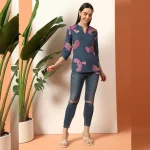 Women Comfortable Everyday Wear Cotton Tops Blue Bird - Image 6