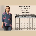 Women Comfortable Everyday Wear Cotton Tops Blue Bird - Image 9