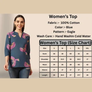 Women Comfortable Everyday Wear Cotton Tops Blue Bird - Image 9