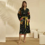 Women Cotton Black Astrology Print Robe Long Kimono - Image 4