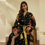 Women Cotton Black Astrology Print Robe Long Kimono - Image 2