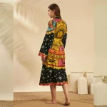 Women Cotton Black Astrology Print Robe Long Kimono - Image 7