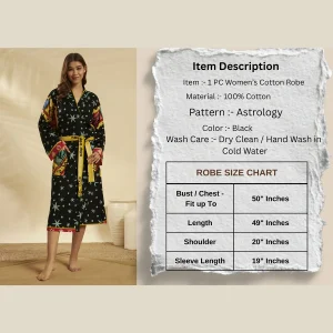 Women Cotton Black Astrology Print Robe Long Kimono - Image 8