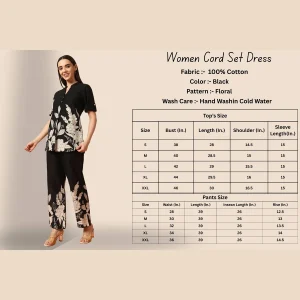 Women Cotton Blend V-Neck Co-ord Set Black Floral Print - Image 10