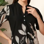 Women Cotton Blend V-Neck Co-ord Set Black Floral Print - Image 6