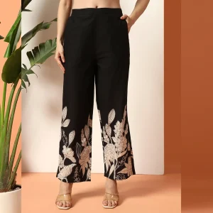 Women Cotton Blend V-Neck Co-ord Set Black Floral Print - Image 7