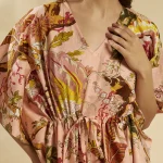 Women Peach Floral Cotton Kaftan Beach Wear - Image 6