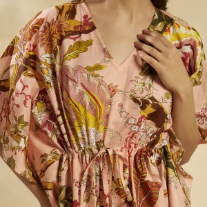 Women Peach Floral Cotton Kaftan Beach Wear - Image 6