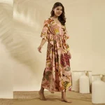 Women Peach Floral Cotton Kaftan Beach Wear - Image 4