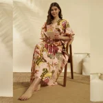 Women Peach Floral Cotton Kaftan Beach Wear