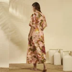 Women Peach Floral Cotton Kaftan Beach Wear - Image 7