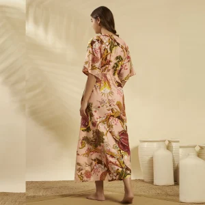 Women Peach Floral Cotton Kaftan Beach Wear - Image 7