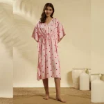 Women Pink Striped Heart Print Cotton Short Kaftan - Image 3