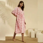 Women Pink Striped Heart Print Cotton Short Kaftan - Image 5