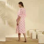 Women Pink Striped Heart Print Cotton Short Kaftan - Image 6